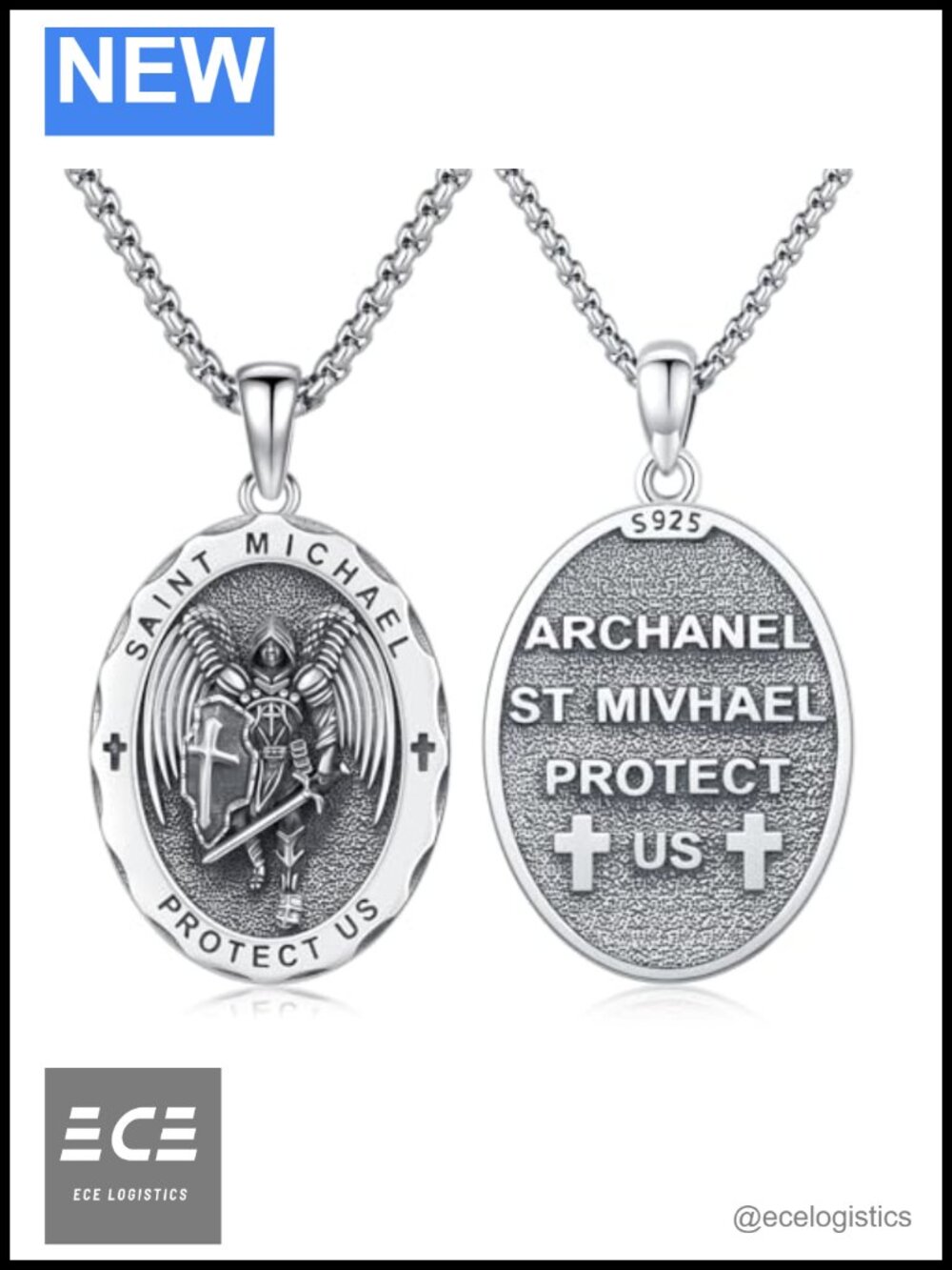 925 Sterling Silver St Michael Protection Necklace Archangel Pendant